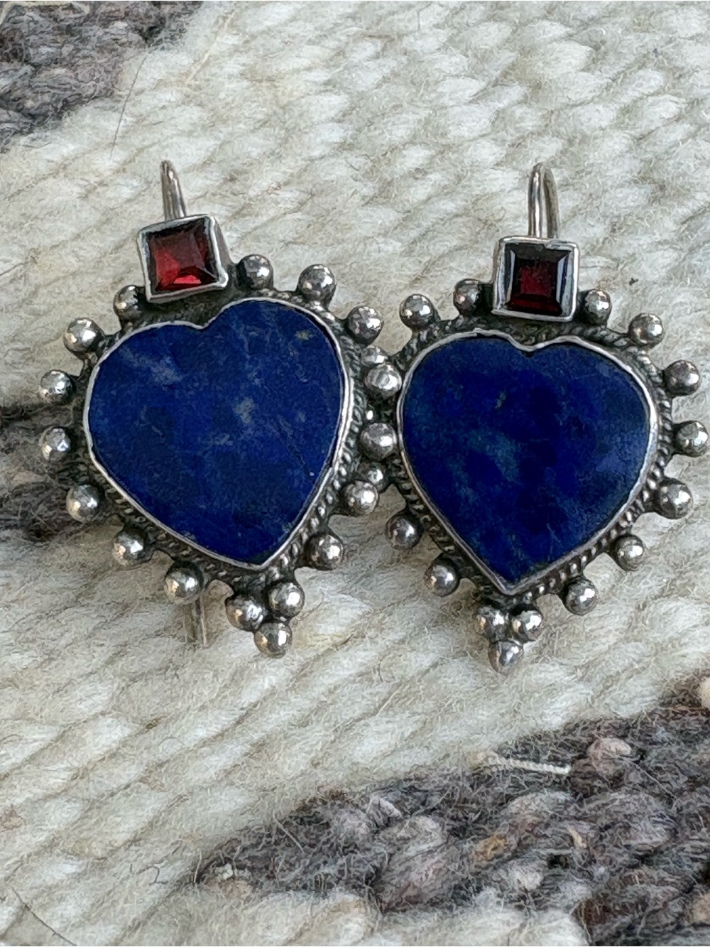 Sterling Sliver Beaded Heart Lapis & Garment Earrings